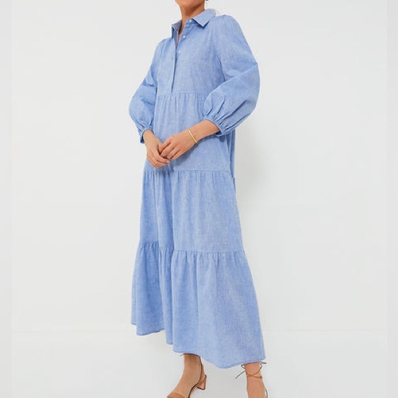 Tuckernuck POMANDER PLACE Chambray Mabel Maxi Dress $148 size XL like new - Picture 1 of 5